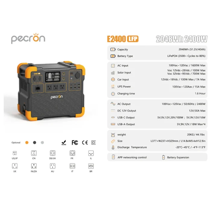 Pecron E2400LFP Portable Power Station – 2400W | 2048Wh
