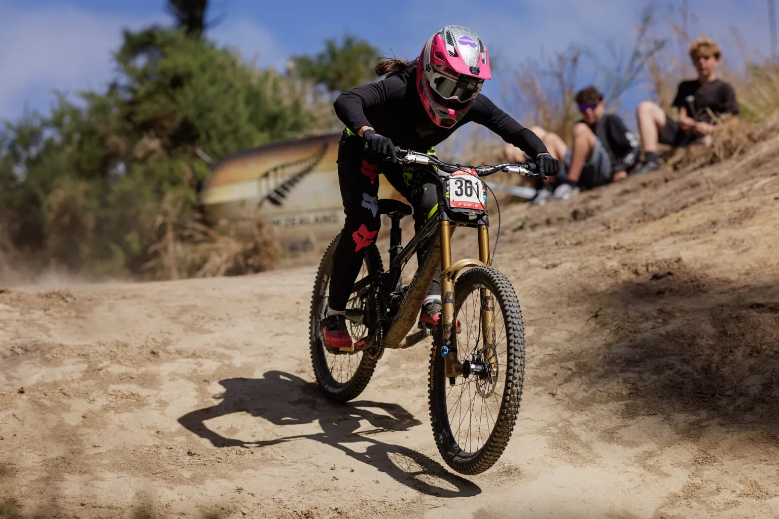 Mountain biker riding hand-built singletrack in New Zealand